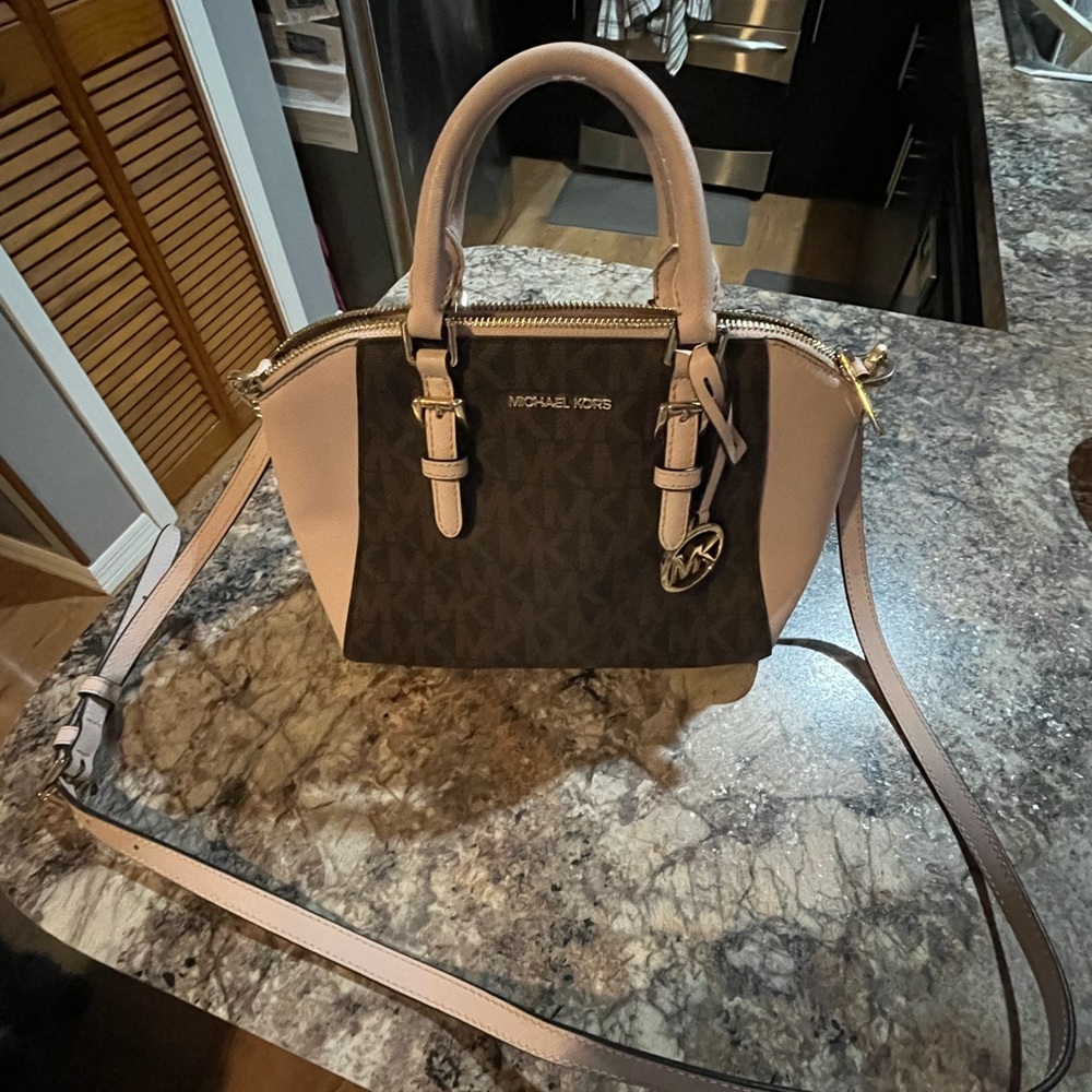 Michael Kors Pink and Brown Signature Dome Satchel